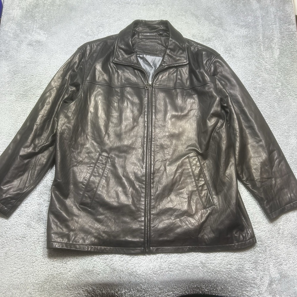 Roundtree & Yorke Leather Jacket Mens 2XL Black Bomber Lamb Full Zip Pockets NEW